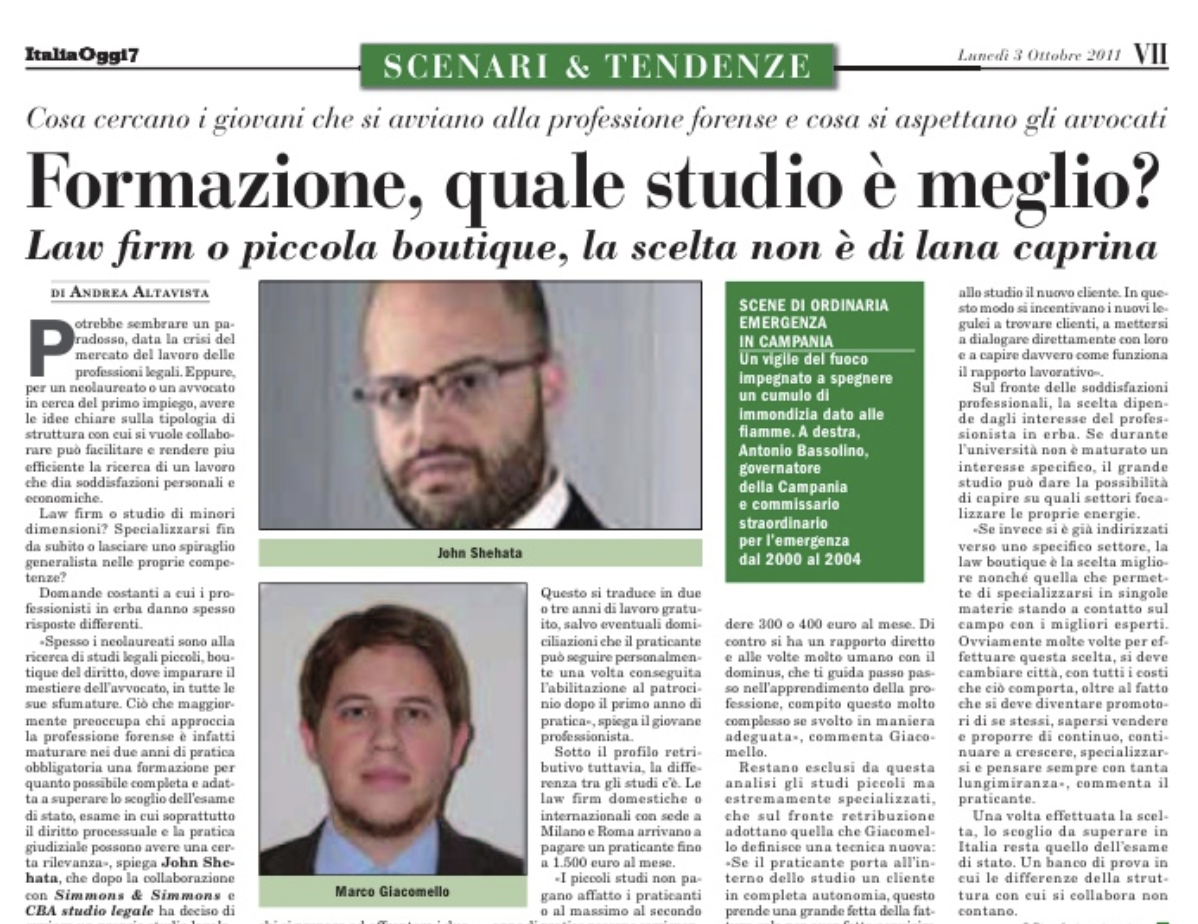 Formazione, quale studio è meglio? – Italia Oggi (Ottobre 2011)